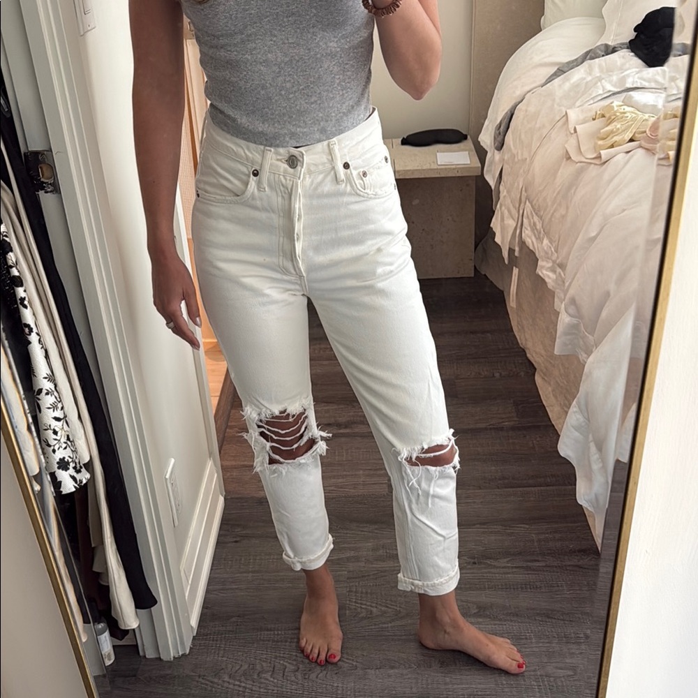 Agolde Riley White Ankle Crop with Distressing - Size 24